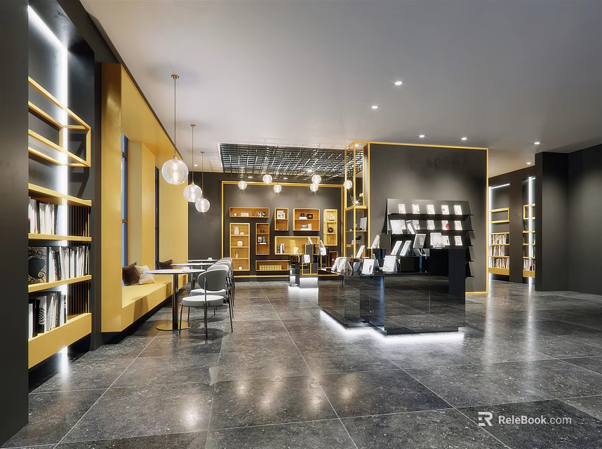 Modern Book Art Interior Design With Stylish Bookshelves And Art Display Areas 3d model 
