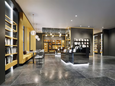 Modern Book Art Interior Design With Stylish Bookshelves And Art Display Areas 3d model