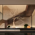 Modern Interior Design With Staircase Decorative Tree Marble Floor And Green Plants