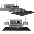 Modern Double Bed Interior With Bedside Tables Decorative Items And Area Rug 3d model