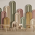 Colorful Kids Table And Chairs With Pastel Arch Wall Decor Design