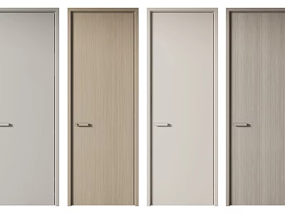 Different Colored Hinged Doors with Wood and Plain Finishes and Metal Handles 3d model