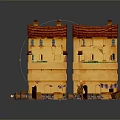 Charming European Town Scenery With Yellow Buildings Red Roofs Brick Street And Wooden Barrels