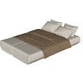 Simple Single Bed With White Fitted Sheet Brown Blanket And Soft Pillows 3d model