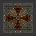 Cartoon Scenery Chinese Traditional Pavilion With Multi Tiered Structure Red Gold Decor And Curved Eaves