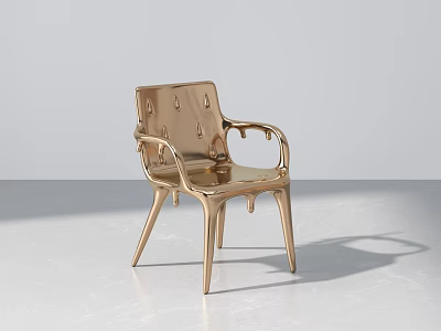 Golden Metallic Single Chair With Modern Design And Sleek Armrests 3d model