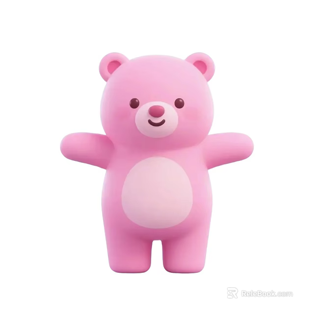 Cute Pink Cartoon Teddy Bear Game Movie Character With Smiling Face And Standing Pose 3d model