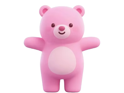 Cute Pink Cartoon Teddy Bear Game Movie Character With Smiling Face And Standing Pose 3d model