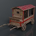Vintage Wooden Carriage With Red Roof Cage Windows Harness Chain And Wheels