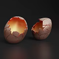 Cracked Egg With Glowing Orange Light Inside Split Shell On Dark Surface 3d model