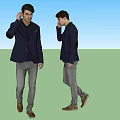 Man Wearing Navy Blue Blazer Gray Pants And Brown Shoes Talking On Phone While Walking