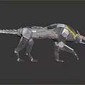 Fierce Mechanical Wolf Game Movie Character With Silver Gray Yellow Red Accents And Mechanical Joints