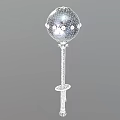 Spiked War Mace Featuring Silver Spherical Head Cracked Surface And Ornate Red Wrapped Handle