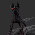 Mystical Black Dog Creature With Red Eyes Spiked Ears And Wispy White Smoke