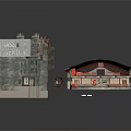 Cartoon Scene With Castle Like Gray Stone Buildings Red Carpets And Decorative Vehicles