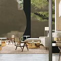 Modern Real Estate Sales Office Lounge With Natural Green Plants And Comfortable Leisure Sofas