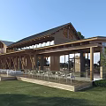 Rustic Wooden Homestay Architecture With Sloped Roof Large Windows Open Terrace And Natural Surroundings