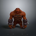 Muscular Brown Monster With Red Eyes And Metal Wrist Guards In Standing Pose