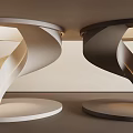 Modern Symmetrical Spiral Staircases In Light And Dark Tones With Lighting