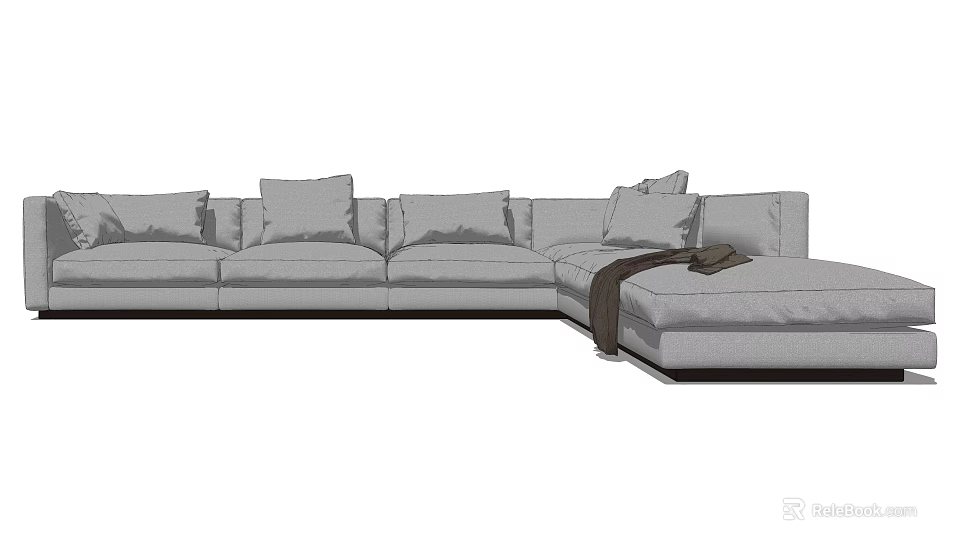 Light Gray L Shaped Sectional Sofa With Multiple Cushions And Throw Blanket For Modern Decor 3d model