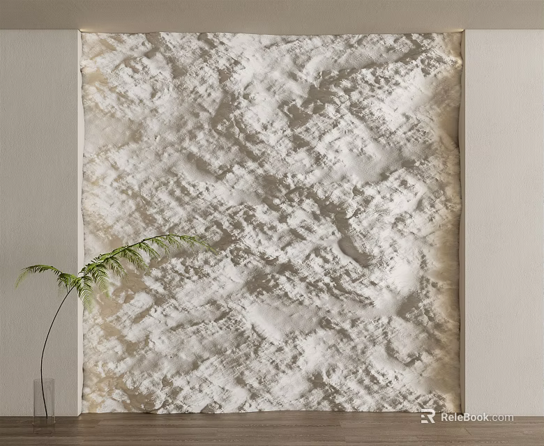 Natural Textured Wall Surface with Green Plant in Modern Interior Decor 3d model 
