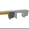 Modern Office Desk with Yellow Drawer Gray Cabinet and Glass Top