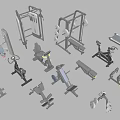 Various Types of Gym Fitness Equipment Including Treadmill and Weight Machines