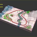Cartoon Pop-up Book Scene with Mountains River Train Track and Trees