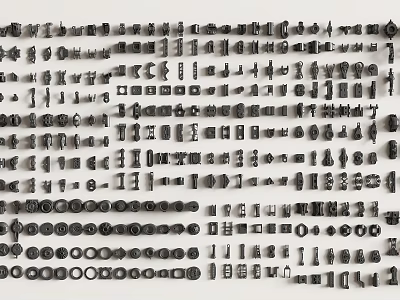 Assorted Industrial Metal Bolts Nuts and Washers in Various Sizes Shapes 3d model
