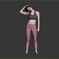 A Woman Adjusting Her Hair In Gray Sports Bra And Pink Leggings