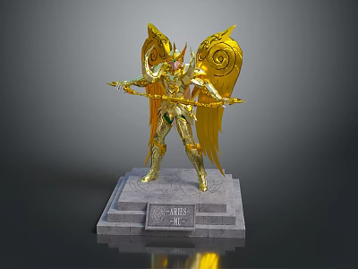Golden Atlas Statue With Golden Wings Standing On Stone Pedestal 3d model