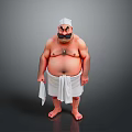 Sumo Wrestler With White Headband Big Mustache And White Loincloth Standing Barefoot On Gray Background