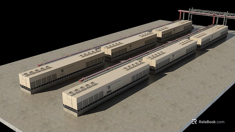Modern Industrial Building Structures With Multiple Units Roof Equipment And Windows 3d model 