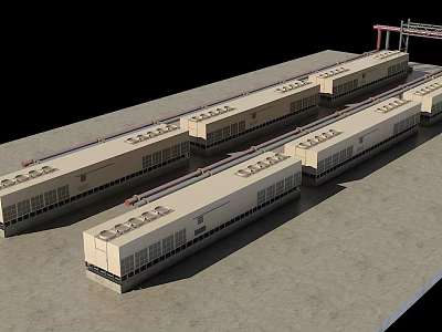 Modern Industrial Building Structures With Multiple Units Roof Equipment And Windows 3d model