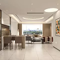 Modern Living and Dining Room Interior With Round Sofa Coffee Table Green Plants And Ceiling Lights