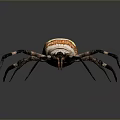 3D Rendered Spider With Detailed Orange Yellow Striped Body And Black Legs With Orange Spots
