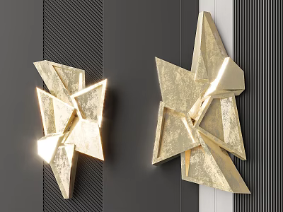 Golden Geometric Wall Decor With Metallic Texture Shiny Surface And Black Textured Background 3d model