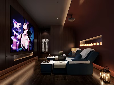 SPA Sauna Interior Design With Relaxation Area Comfortable Seats And Candle Lighting 3d model