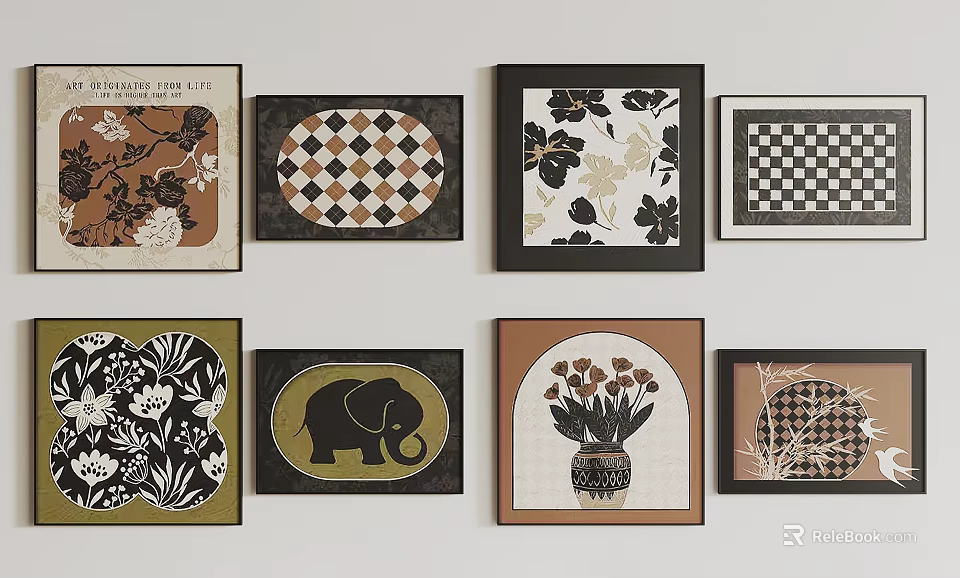 Botanical Plant Paintings With Various Frames Different Patterns And Art Styles For Wall Decor 3d model