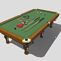 Billiard Table Sports Equipment With Green Cloth Balls Cues And Triangle Rack