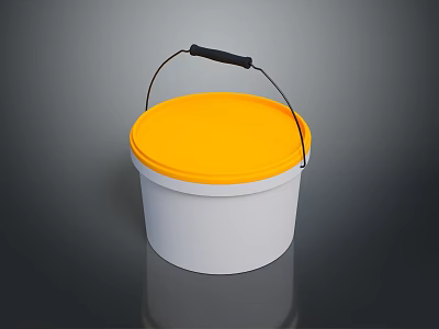 Durable White Household Bucket Featuring Yellow Lid And Black Handle For Storage Use 3d model