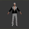 Man With White Hair Wearing Black And Gray Jacket Gray Pants Red Stripes White Shoes
