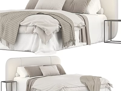 Elegant Double Bed With White Bedding Gray Pillows And Cozy Blanket 3d model