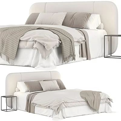 Elegant Double Bed With White Bedding Gray Pillows And Cozy Blanket 3d model