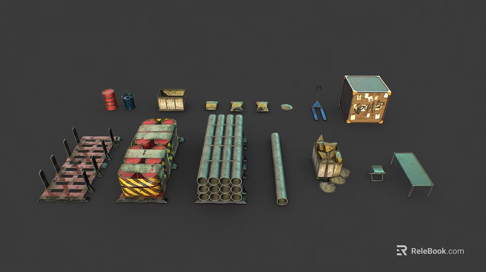 Construction Site Featuring Stacked Steel Pipes Containers Tool Boxes Scaffolding And Materials 3d model