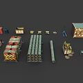 Construction Site Featuring Stacked Steel Pipes Containers Tool Boxes Scaffolding And Materials 3d model