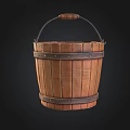 Rustic Wooden Bucket With Wooden Handle And Metal Hoops On Black Background