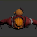 3D Model of Worker in Red Uniform With Orange Safety Helmet Standing Against Gray Background
