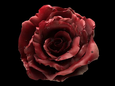 Stunning Dark Red Rose With Dewy Petals Against Black Background 3d model