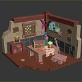 Scenic Landscape View Through Medieval Room Window With Wooden Table And Shelves